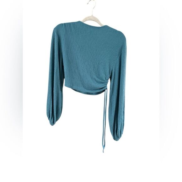 Urban Outfitters Blue Cropped Rib Top Cuff Sleeves Medium - Picture 11 of 11